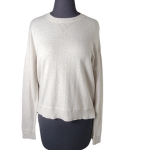 H&M L.O.G.G. cream knit sweater women's XS drop Smhoulder High low ribbed casual